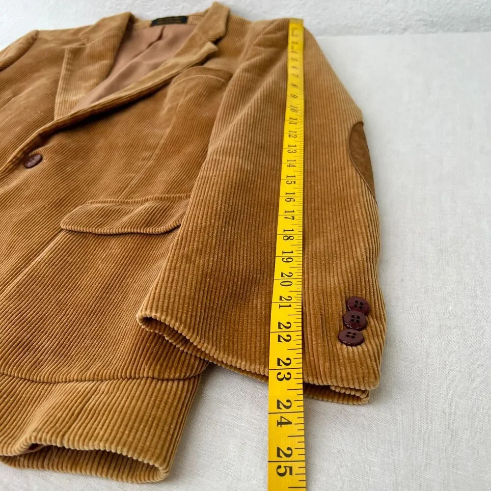 VTG 70s Richman Brothers Tan Corduroy Blazer Ivy League Suede Elbow Patches 40S